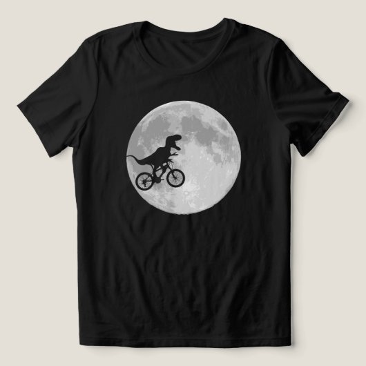 月の付いた空の自転車の恐竜おもしろい トライブレンドＴシャツ (デザイン正面)