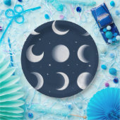 月の位相グリッド 天体パターン デザイン ペーパープレート (パーティー)