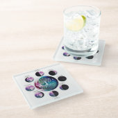 月の位相チャートと生命の木を持つガラスのコースター ガラスコースター (アングル)