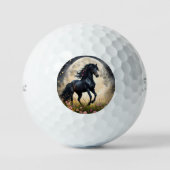 月の優雅さ：黒いファンタジー馬と月 ゴルフボール (正面)