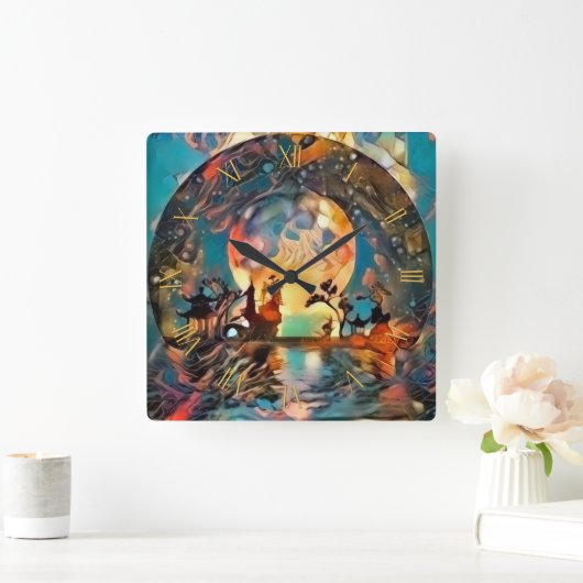 月の光がアジアの夜にシルエットとなる スクエア壁時計 (ホーム)