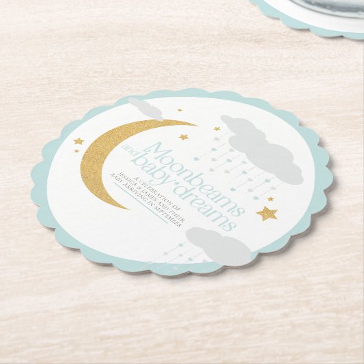 月の光とベビーの夢の赤ちゃんシャワー青 ペーパーコースター (アングル)