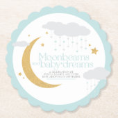 月の光とベビーの夢の赤ちゃんシャワー青 ペーパーコースター (正面)