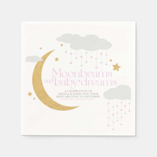 月の光とベビー夢の赤ちゃんシャワーピンク スタンダードカクテルナプキン (正面)