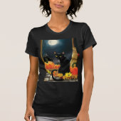 月の光に包まれた黒猫の秋のカボチャ Tシャツ (正面)