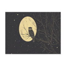 月の光に照らされたビンテージ風フクロウのイラスト