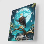 月の光に照らされた枝にワシが止まった スクエア壁時計 (傾斜)