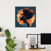 月の光に美しい黒人女性 ポスター (ホームオフィス)