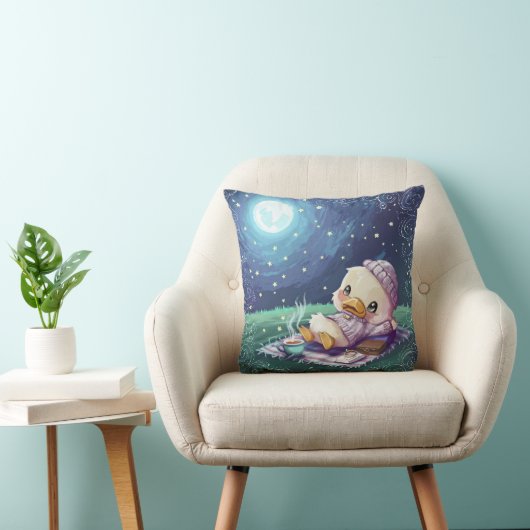 月の光の下でピクニックをする可愛いアヒル クッション (椅子)