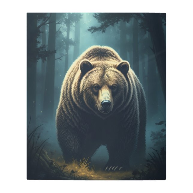 月の光の下で森の守護者を務める メタルプリント (正面)