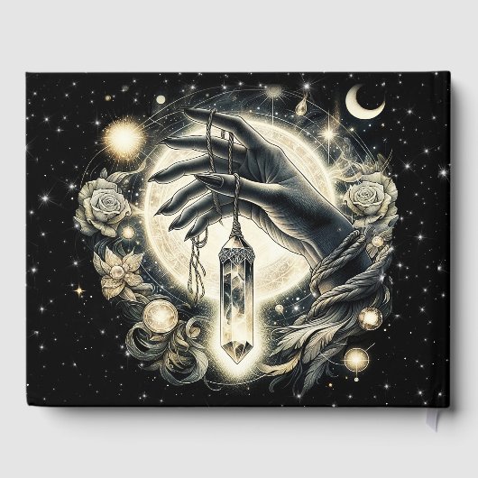 月の光の下で水晶を持つ手 ゲストブック (裏面)