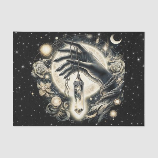 月の光の下で水晶を持つ手 薄葉紙 (正面)