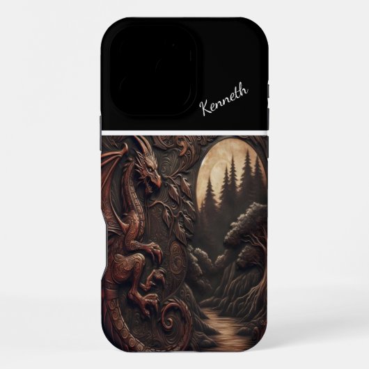 月の光の下に彫られたドラゴン iPhoneケース (裏面)