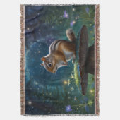 月の光の中でキノコのかわいいチムンク スローブランケット (正面縦)