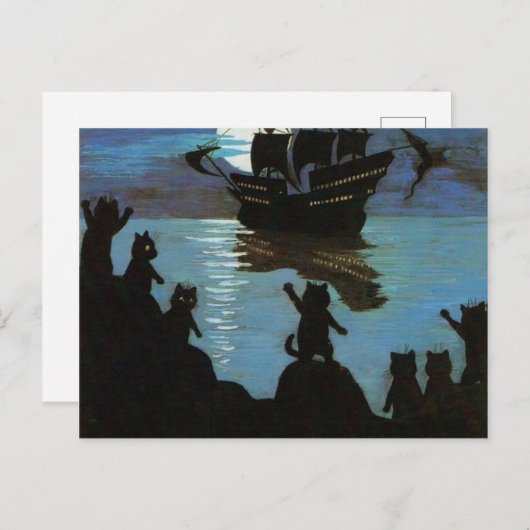 月の光の中でルイ・ウェインの猫の海賊ガレオン ポストカード (正面/裏面)