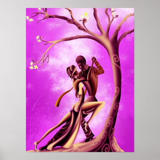 月の光の中で美しいカップルがタンゴを踊る ポスター (正面)