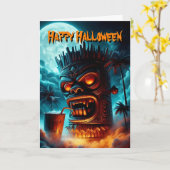 月の光の中で飲む邪悪なハロウィンティキ カード (黄色い花)