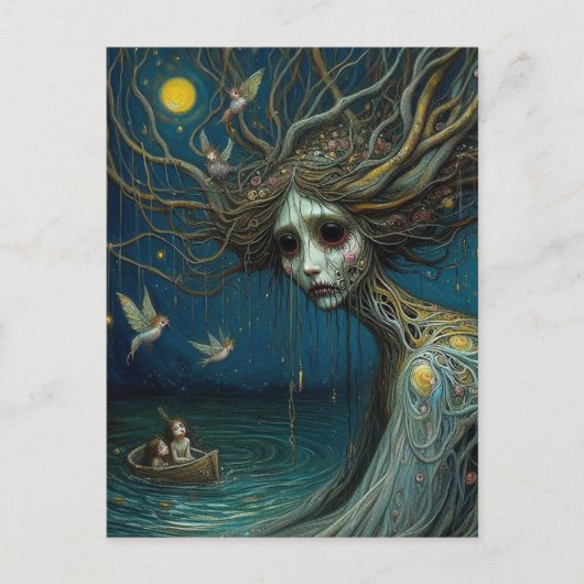月の光の中で鳥をかくまう人間の木 ポストカード (正面)