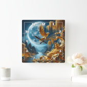 月の光の中のワシ スクエア壁時計 (ホーム)