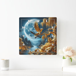 月の光の中のワシ スクエア壁時計