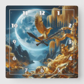月の光の中のワシ スクエア壁時計 (正面)