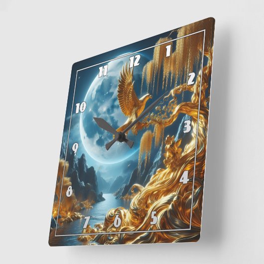 月の光の中のワシ スクエア壁時計 (傾斜)