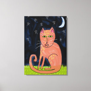 月の光の中の猫絵画抽象芸術 キャンバスプリント