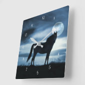 月の光の中の馬 スクエア壁時計 (傾斜)