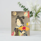 月の光の日本の芸妓木版浮世絵 ポストカード (スタンド正面)