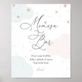 月の光る星の青とピンクの桃砂の上 ポスター