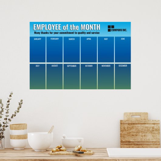 月の写真ディスプレイの従業員のフェードブルー ポスター (キッチン)