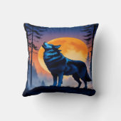 月の出で夜空の下でハウリングオオカミ クッション (裏面)