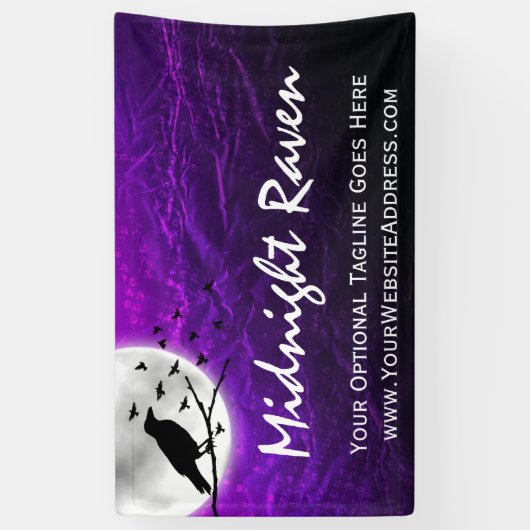 月の刃の鋭いゴシック様式の黒いカラスのワタリガラスのシルエット 横断幕 (縦)