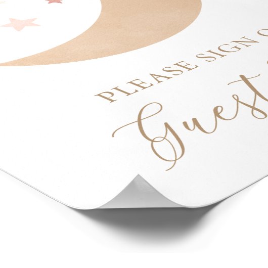 月の切りベビーシャワーのゲストブックサインの上 ポスター (角)