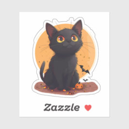 月の前のハロウィーン猫とジャック・オ・ランタン シール