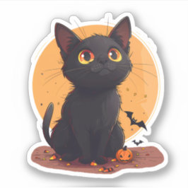 月の前のハロウィーン猫とジャック・オ・ランタン シール