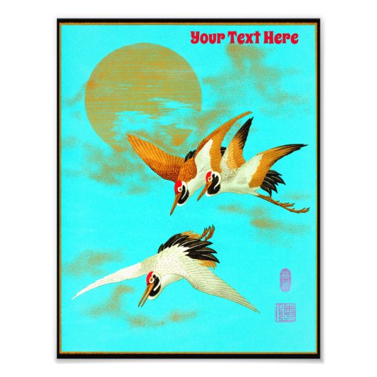 月の前飛んでいるに3羽のサラス フォトプリント (正面)