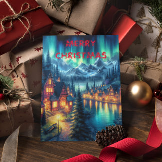 月の反射：家のある夜の湖 ポストカード