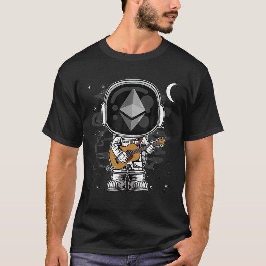 月の叫びに宇宙飛行士ギターEthereum ETHコイン Tシャツ (正面)