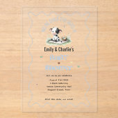 月の向こうだ！ボーイズ子供の誕生日ファーム牛かわいい アクリル招待状 (正面)