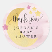 月の向こうにピンクの赤パーソナライズされたちゃんシャワーが贈られる ラウンドシール (正面)