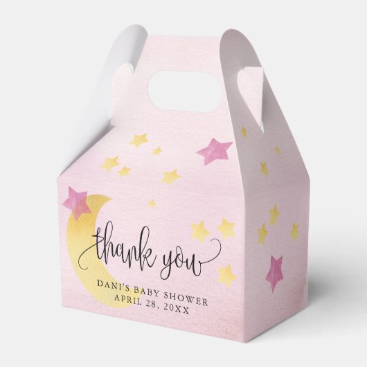 月の向こうにピンク色の赤ん坊のシャワー月の星 フェイバーボックス (裏面サイド)