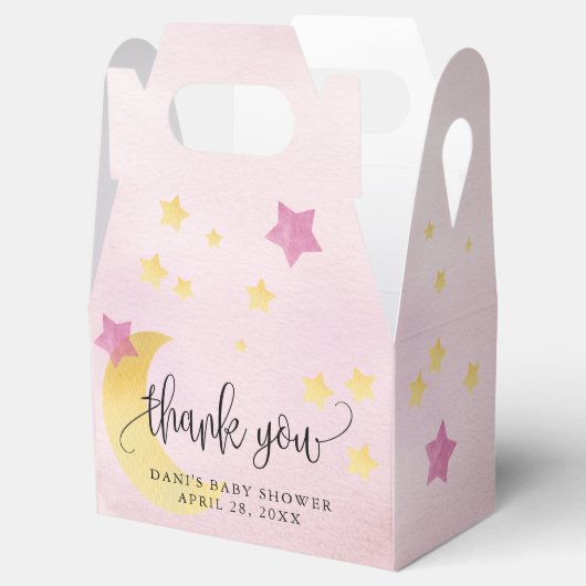 月の向こうにピンク色の赤ん坊のシャワー月の星 フェイバーボックス (オープン)