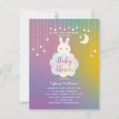 月の向こうにベビーシャワーの途中のバニー 招待状 (正面)
