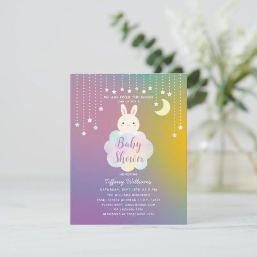 月の向こうにベビーシャワーの途中のバニー 招待状 (スタンド正面)