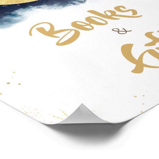 月の向こうに咲く金ゴールドに青い本と贈り物 ポスター (角)