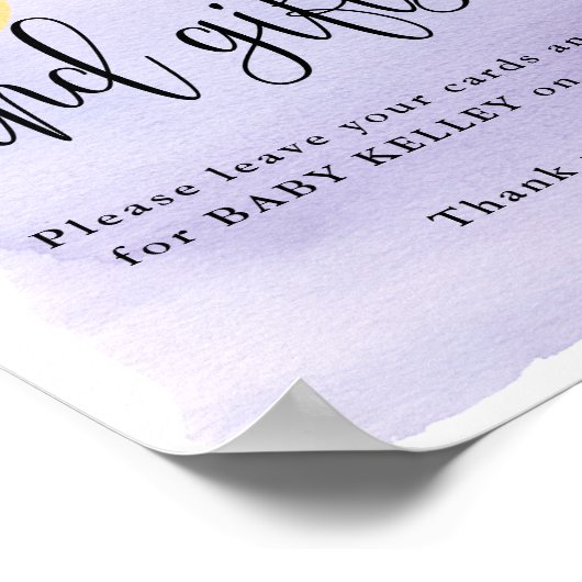 月の向こうに紫の赤ちゃんシャワーカードと贈り物 ポスター (角)