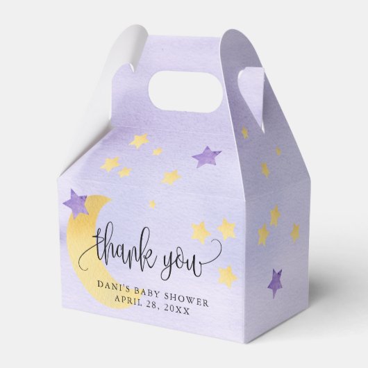 月の向こうに紫の赤ん坊のシャワー月の星 フェイバーボックス (裏面サイド)