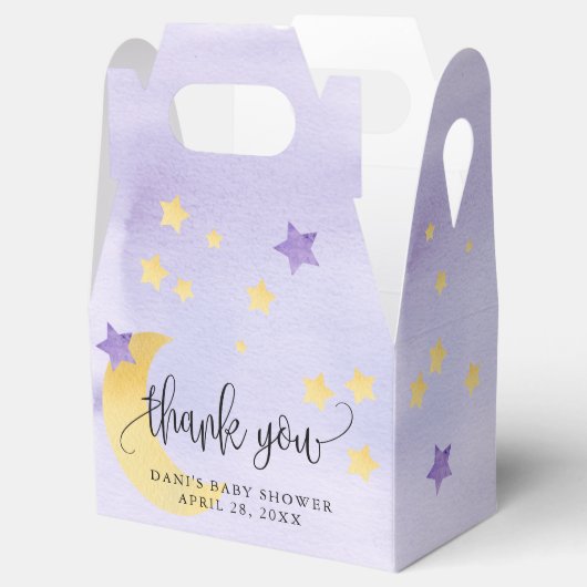 月の向こうに紫の赤ん坊のシャワー月の星 フェイバーボックス (オープン)