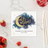 月の向こうに金ゴールド星の青い赤ちゃんシャワー スタンダードカクテルナプキン (インサイチュ)